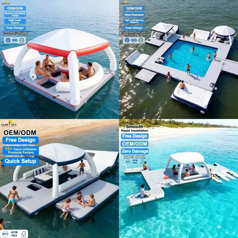 Inflatable Water Floating Island Platform Adult and Kids Inflatable Sea Floating Dock Play Water Floating Tent for Adults