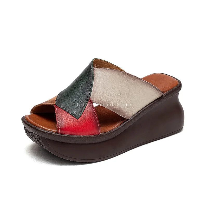 

Женские тапочки на высоком каблуке с бисквитом на толстой подошве, стильные тканые модные повседневные тапочки на танкетке с открытым носком, сандалии на платформе