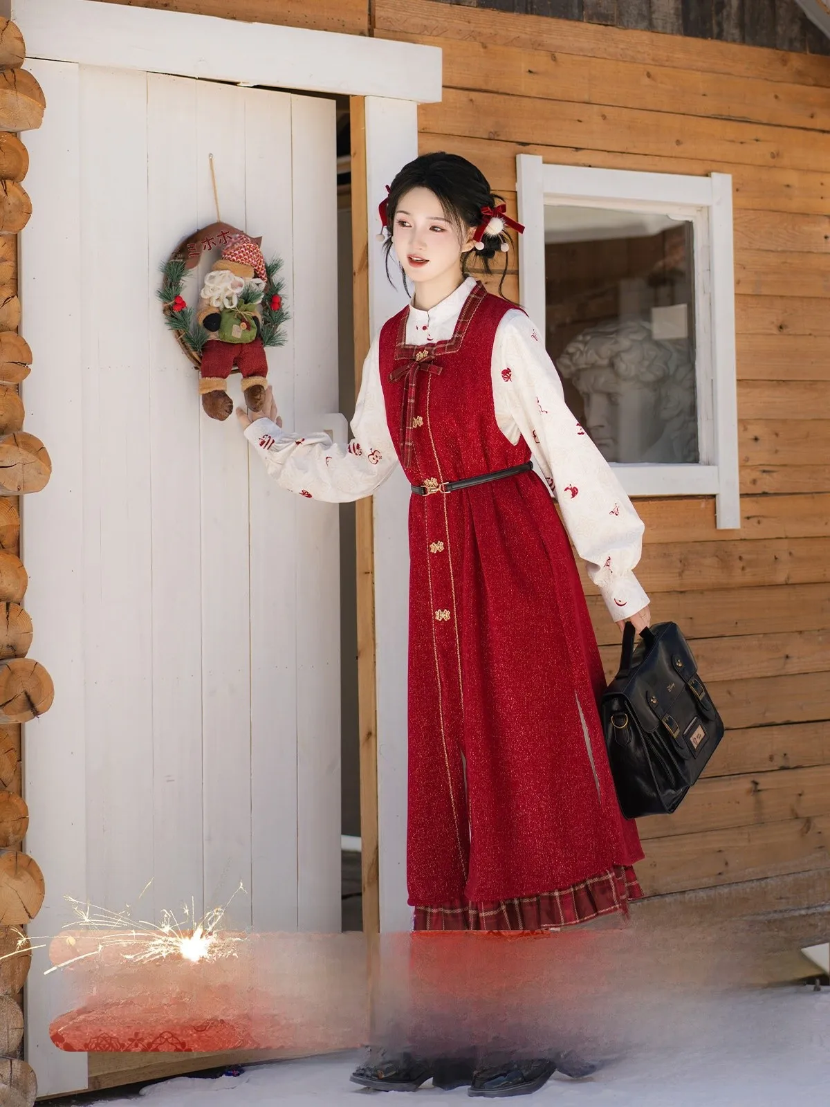 

Красная женская блузка с длинным рукавом, оригинальный дизайн, новогодняя модная одежда в стиле Ханьфу, осенний сезон, для женщин 25-35 лет