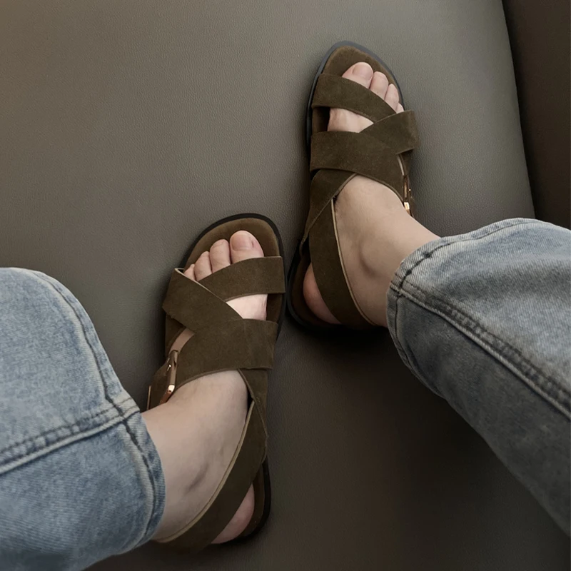 Women's Real Leather Flat Sandals - Summer 2025 Fashion, Size 34-43