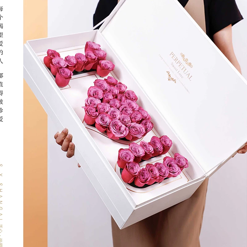 Huyun Love 1314 double drawer flower gift box satin fabric with mud rose box Valentine's day eternal flower box