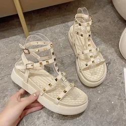 Women's Shoes on Sale 2024 Fashion Open Toe Women's Sandals Summer Rivet Solid Outdoor Platform Casual Sandals Zapatos Mujer