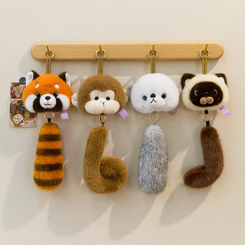 Cute Plush Raccoon Red Panda Keychain Retractable Long Tail Stuffed Animal Pendant Bag Hanging Decor Ornament Bag Charm Keychain