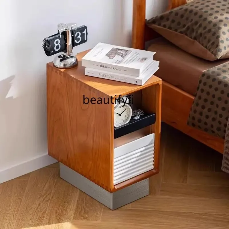 A139 Bedside Cabinet Vintage Solid Wood Simple Small Bedroom Mobile Retro Bedside Storage Cabinet