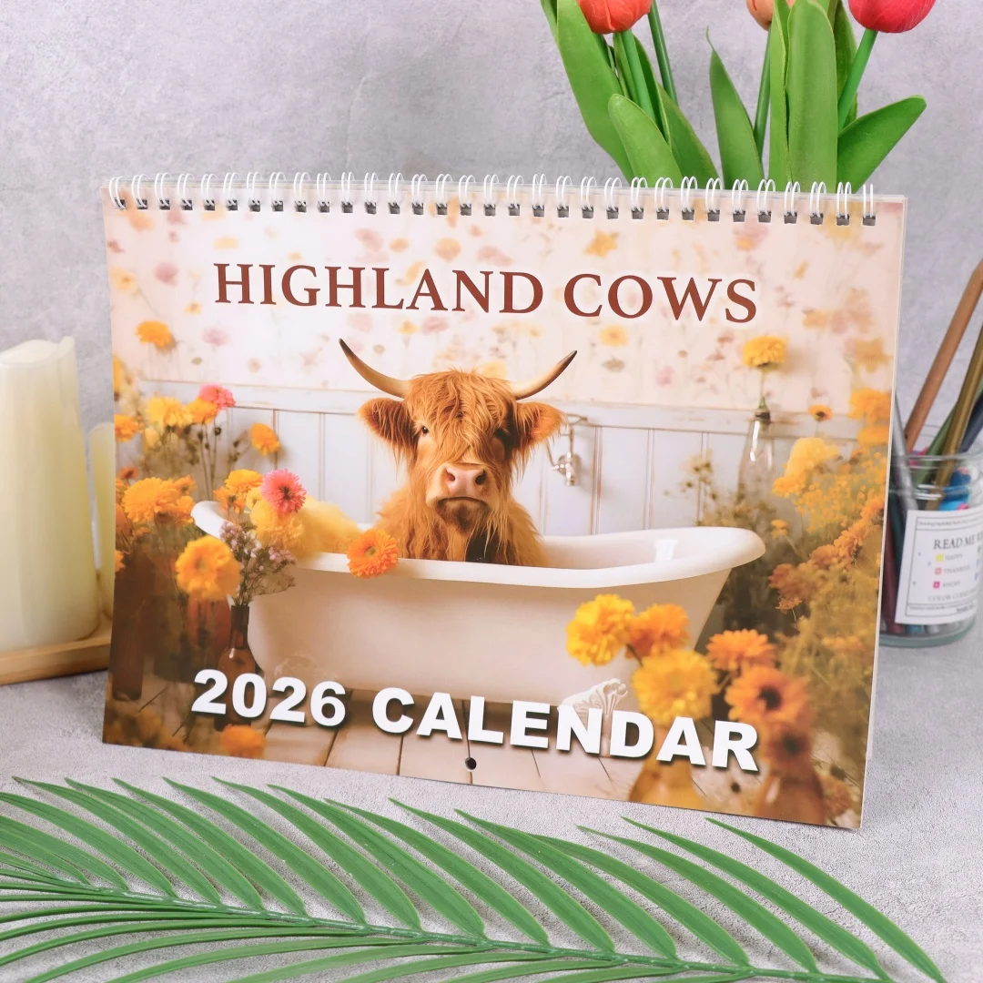 

Календарь Highland Cow на 2026 год, ежемесячный планировщик и органайзер для расписания, настенный календарь, забавные подарки для вечеринок для друзей