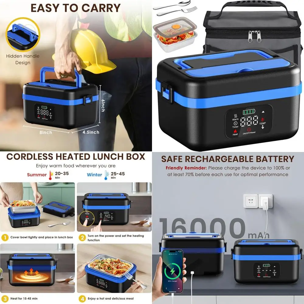

Battery-Powered Insulated Lunch Box, 1-Liter Capacity, Includes Utensils, Ideal for Adults and Workers