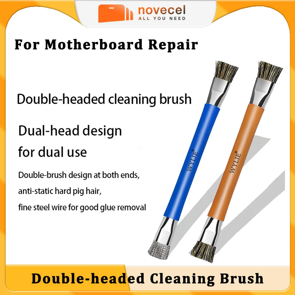 Anti-Static PCB Cleaning Brush Double Head Steel Bristle Brush for Mobile Phone Computer Motherboard IC Pad Cleaning Repair Tool