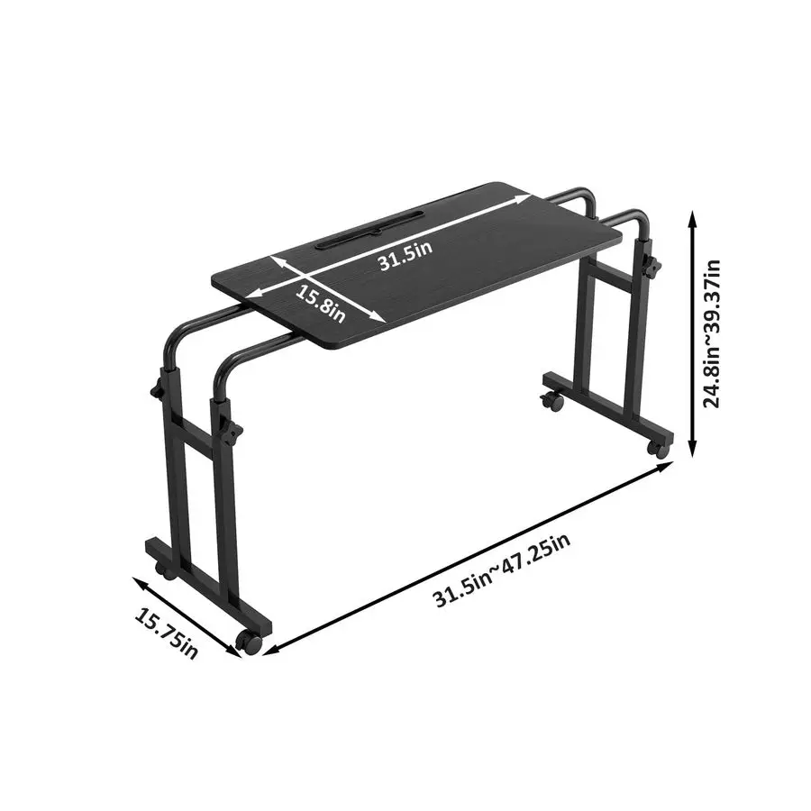طاولة بعجلات، ارتفاع وطول قابل للتعديل فوق مكتب السرير، حامل كمبيوتر محمول بأرجل معدنية شديدة التحمل للمستشفى للبالغين