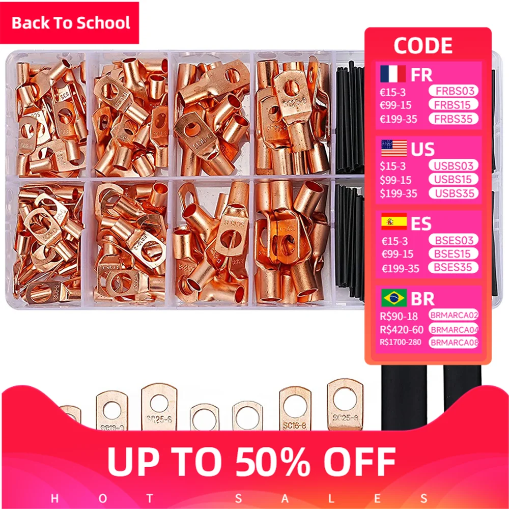 

260 шт., медные быстроразъемные клеммы с термоусадочной трубкой