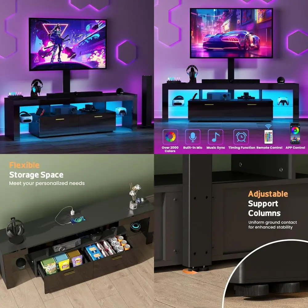 "حامل تلفزيون LED مقاس 75 بوصة مع مخرج طاقة مدمج وأدراج تخزين - مركز ترفيه حديث لغرفة المعيشة"