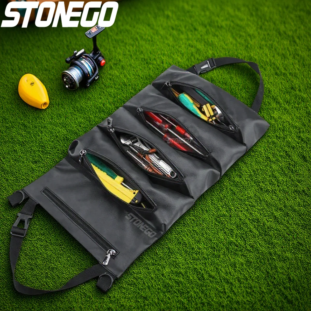 

Heavy Duty Tool Bag Roll Up Wrench Pouch Hanging Organizer Zippered Storage Carrier for Automotive Tools Accessories