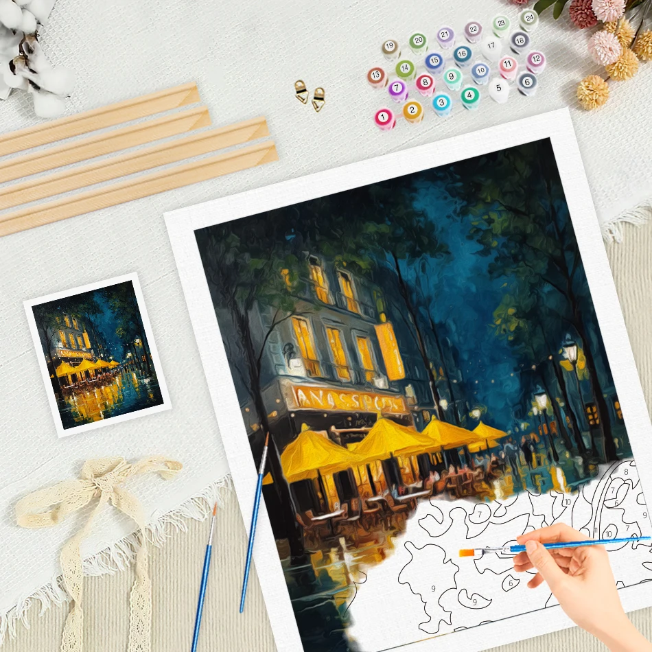 RUOPOTY الطلاء بالأرقام الفن التجريدي ليلة المدينة المشهد الفني الفنون الحرف إطار الصورة اللوحة الزيتية الرقمية هدية العمل اليدوي #3