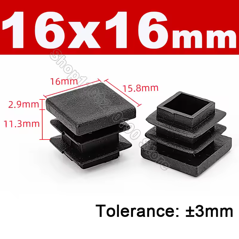 Black Square Pipe Tube Cap Plastic Tubing End Cover Glide Insert Blanking End Plugs Bung 10/13/15/16/18/19/20//22/23/25/28-200mm - Image 29