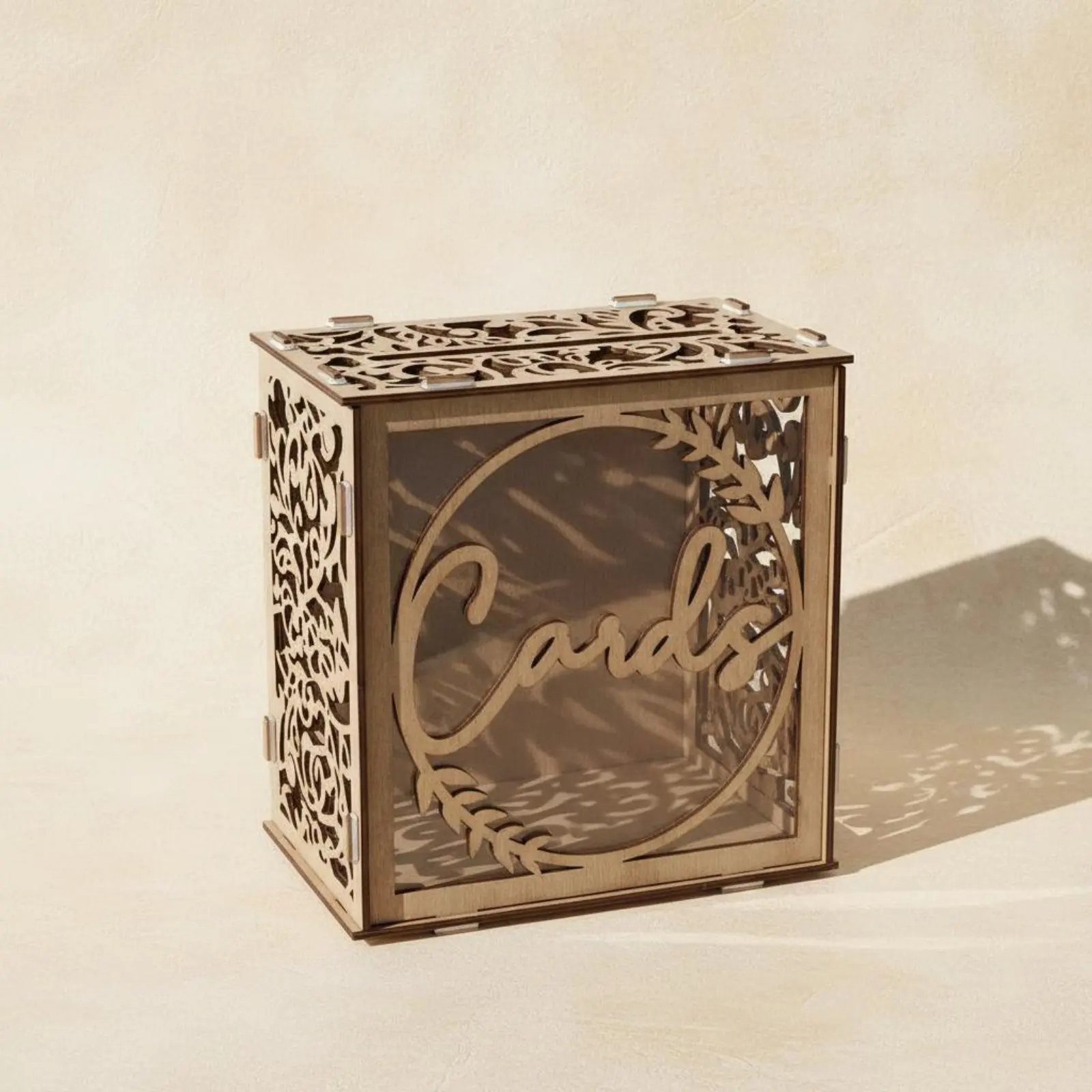 Wooden Wedding Card Box Party Decoration Hollow Wedding Card Holder Wooden Envelope Box Large Capacity for Brides