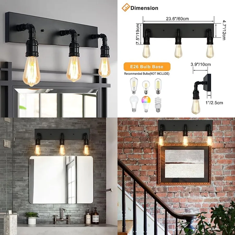 Bathroom Vanity Light Fixture, Farmhouse Water Pipe Wall Sconce for Powder Room, Industrial Wall Light for Dressing Room, Bedro