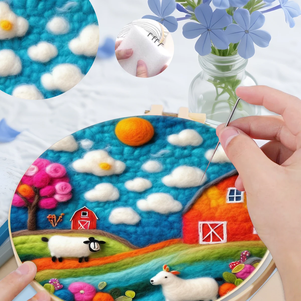 

SDOYUNO Wool Felt Painting Kit Landscape Needle felting Craft Supplies Handicraft Felt Wool Burlap Set Felt Fabric Home Decor