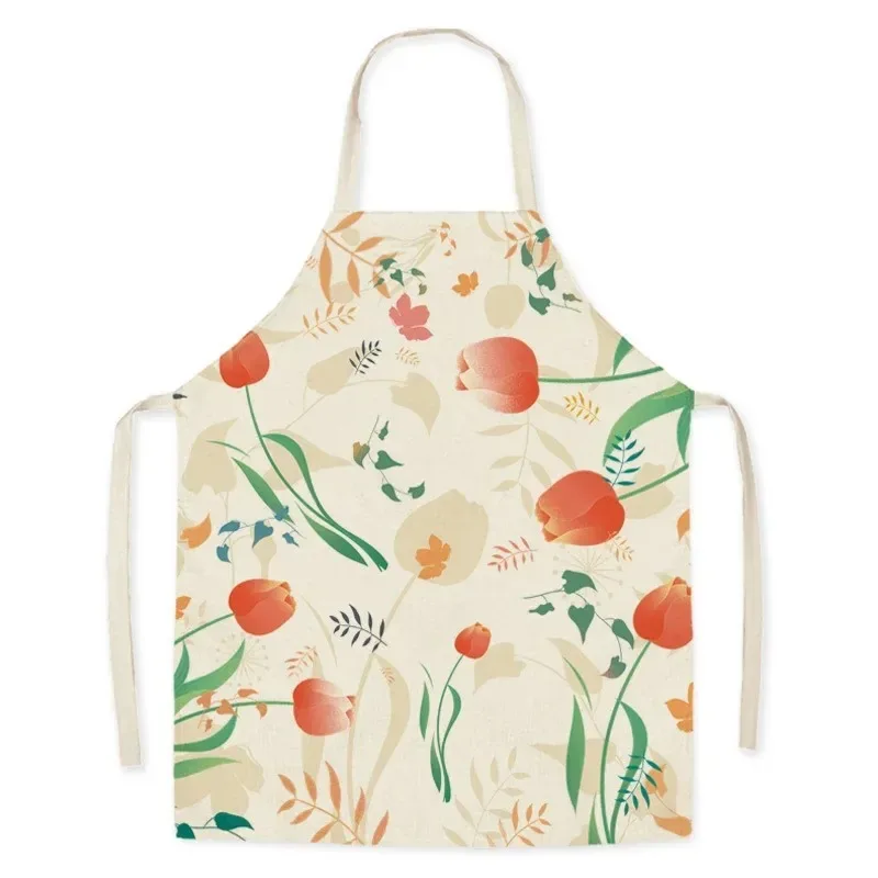 Home Print Linen Apron Floral Print Adult Kids Plant Cartoon Apron Aprons for Women Kitchen Cooking Accessories