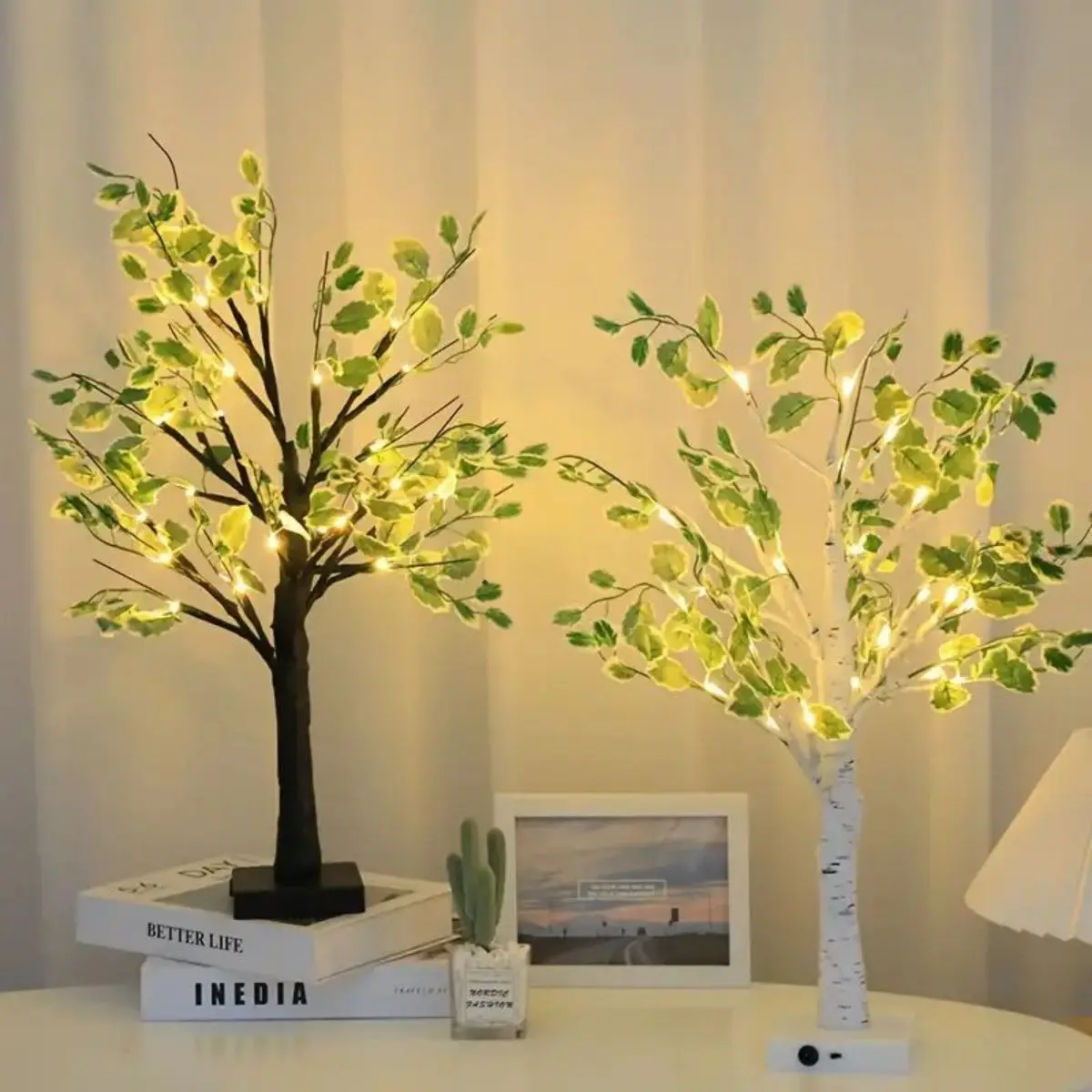 24 LED green leaf artificial birch light, battery operated decorative light for Christmas and holiday decoration