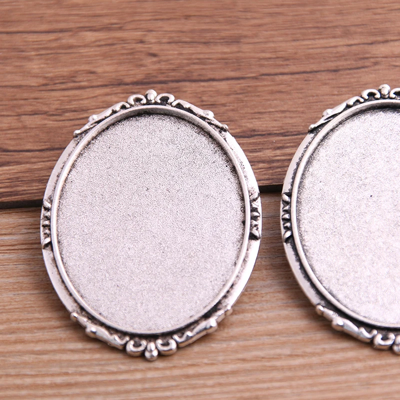 4pcs 30*40/18*25mm Inner Size Antique Silver color/Bronze Oval Brooch 7 Style Cabochon Base Setting Charms Pendant