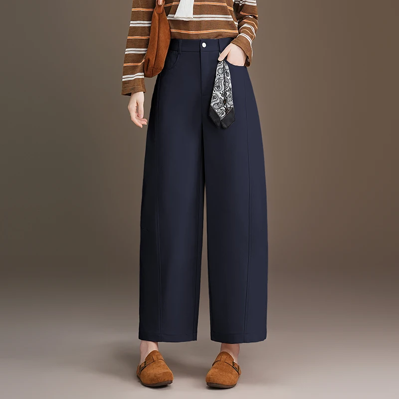 

Blue Balloon Pants Women's Loose Wide Leg Casual Trousers High Waist Polyester Fiber Straight Tube Commuter Casual Daily