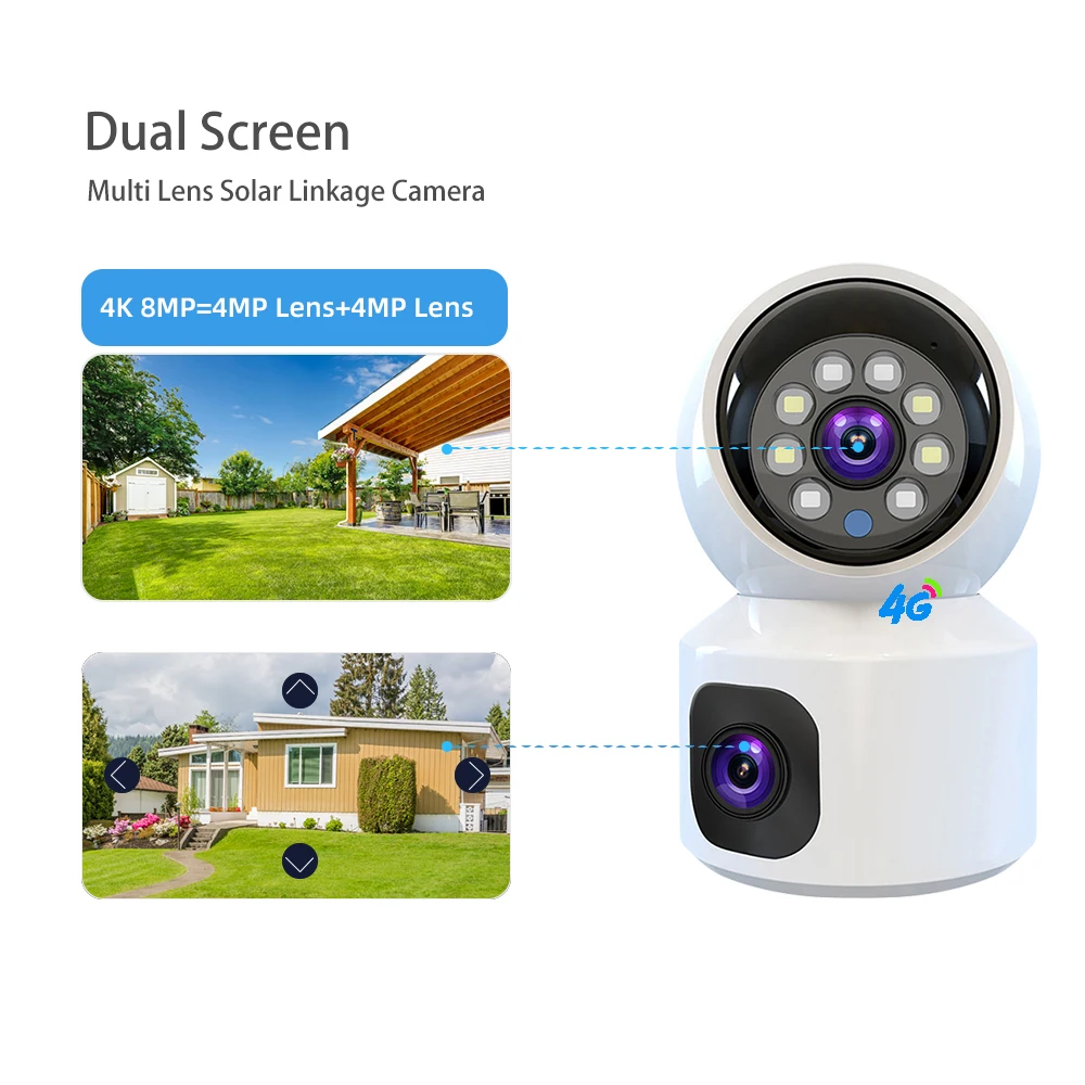 8MP 4K Dual Lens 4G Camera Video Home Smart Protection Night Vision CCTV Security Battery Digital IP Camara V380 Pro
