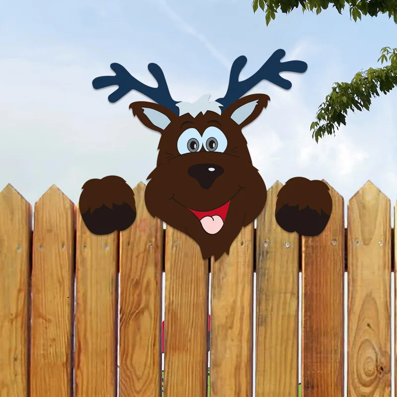 Christmas Garden Fence Wooden Signs Santa Claus Elk Snowman Peeper Fence Ornaments Indoor Outdoor Home Holiday Decor