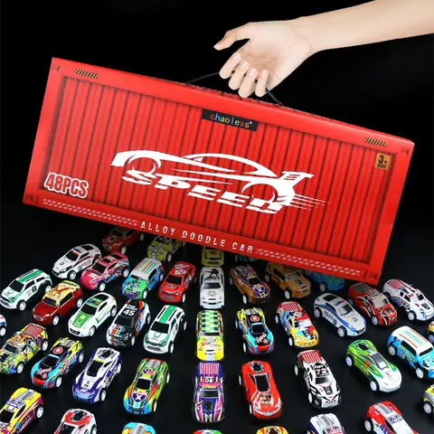 48pcs Metal Iron Alloy Cars Truck Toys Train Track Set Slot Car Models for Children's Toys Boy Miniature Trolleys Christmas Gift