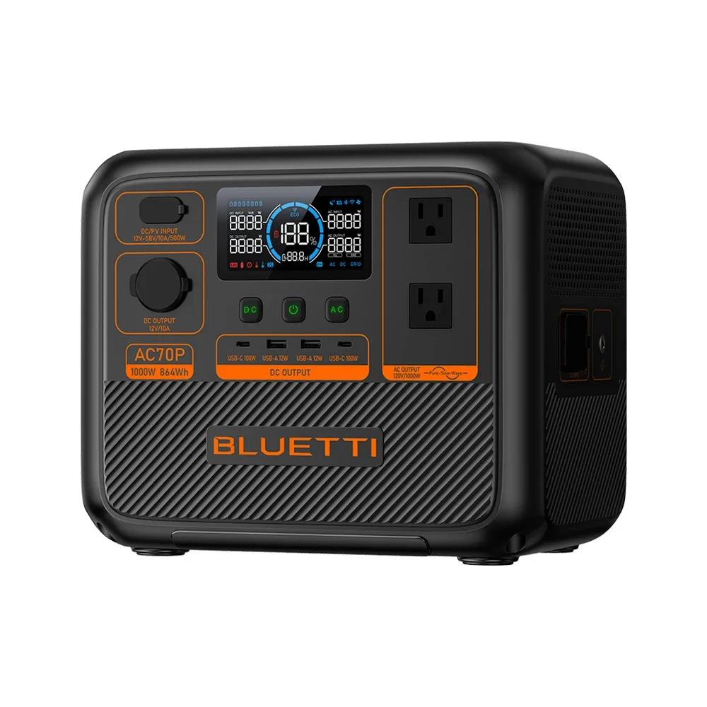 

Портативный солнечный генератор Bluetti 1000 Вт, 864 Втч AC70P, солнечный генератор «все в одном», литиевая батарея