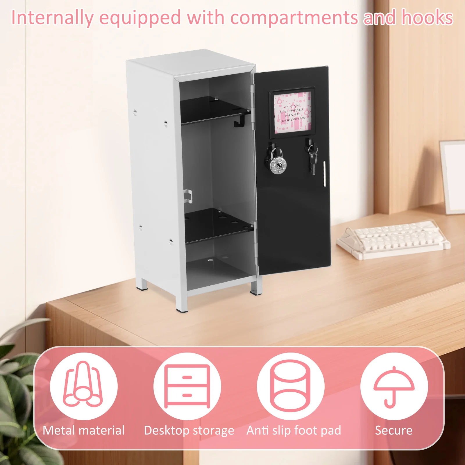 Mini Locker with Lock and Key Rustproof Metal Small Locker Practical Storage Locker for Home Desktop Organizer