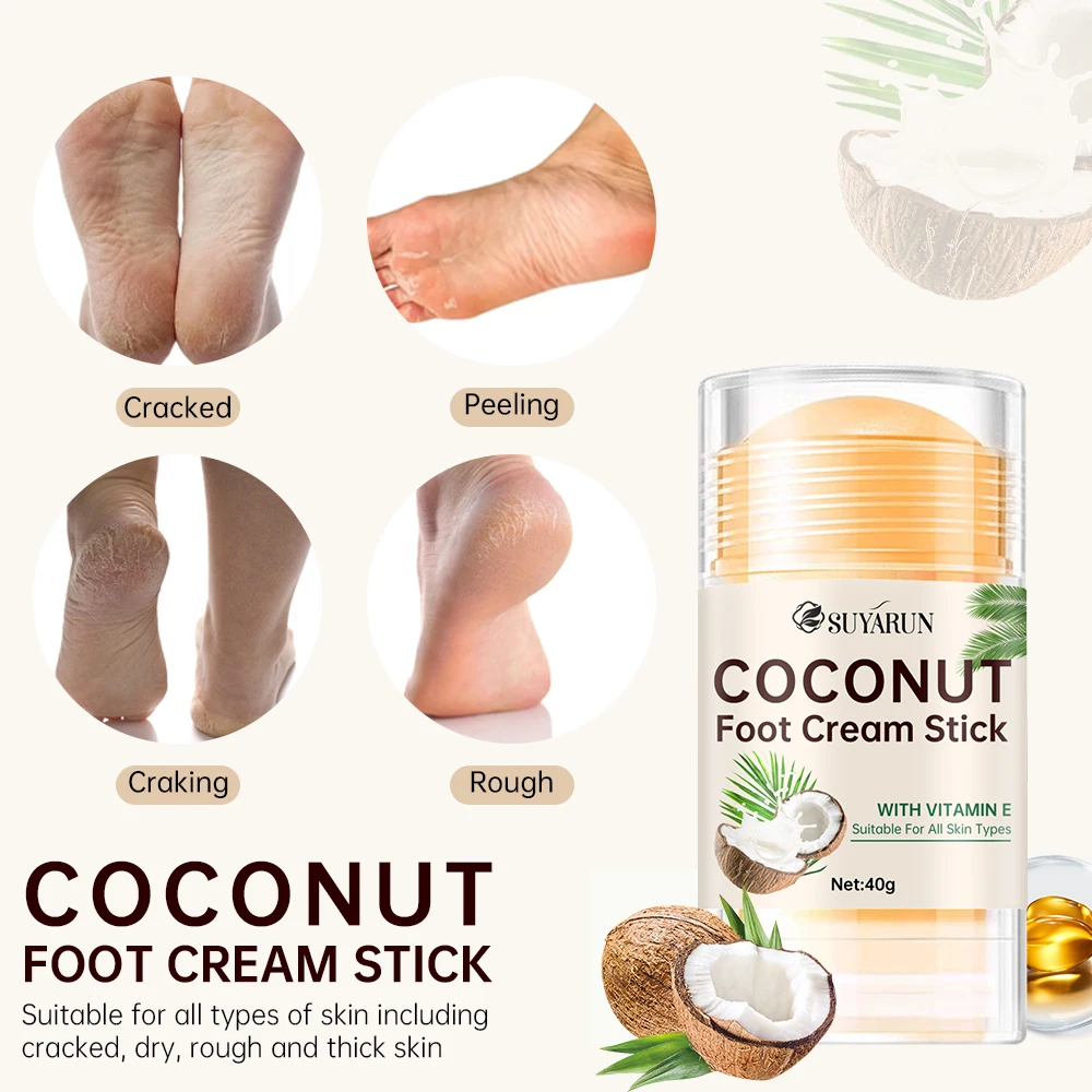 SUYARUN Кокосовый бальзам для ног для восстановления потрескавшихся пяток, увлажняющий уход за пятками, увлажняющий и портативный уход за сухой кожей.