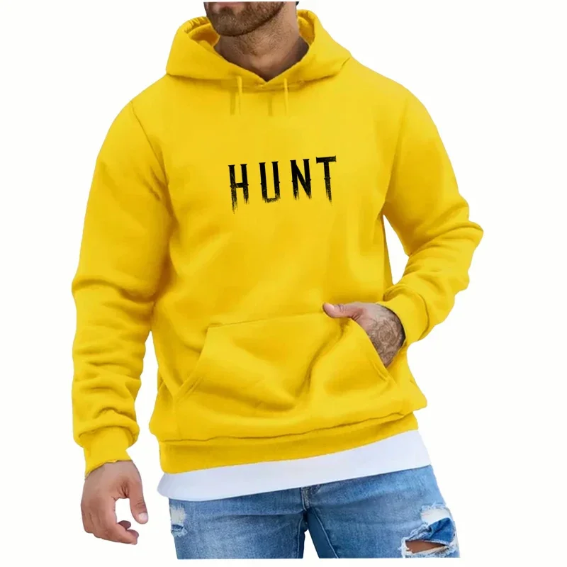 HUNT Printed Hoodies Spring and Autumn Men's Hip Hooded Loose Sweatshirts Male Sportswear Fashion Pullovers Top