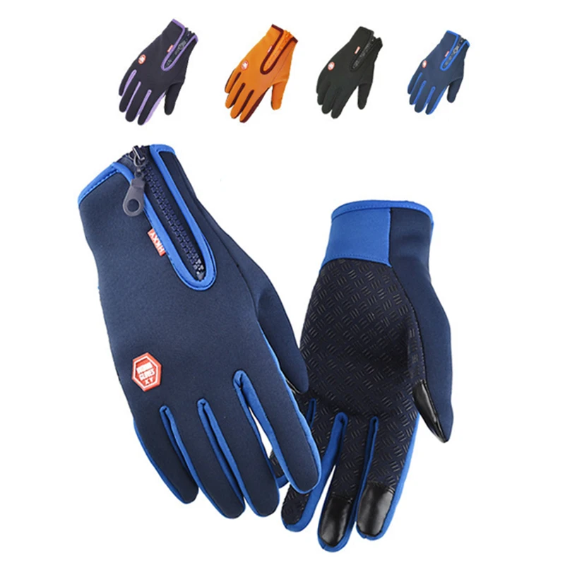 Winter Cycling Gloves Zipper Unisex Touchscreen Warm Windproof Hiking Water‑repellent Non‑slip Gloves Fishing Driving Outdoor