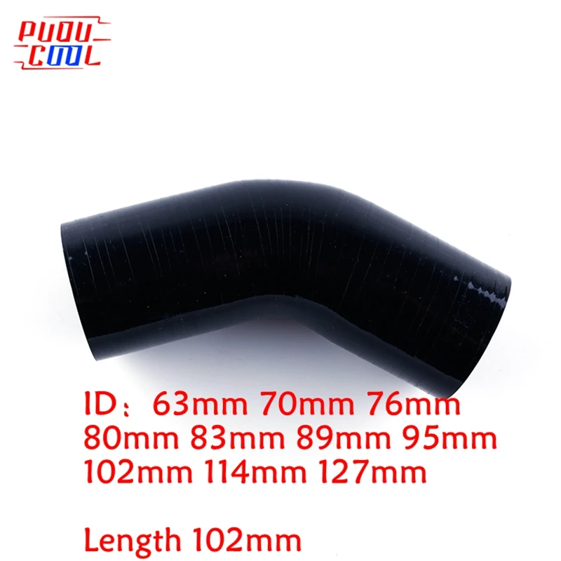 Black 45 Degree Elbow General Silicone Hose Coolant Intercooler Tube Pipe ID 63mm 70mm 76mm 80mm 83mm 89mm 95mm 102mm 3 Or 4-Ply