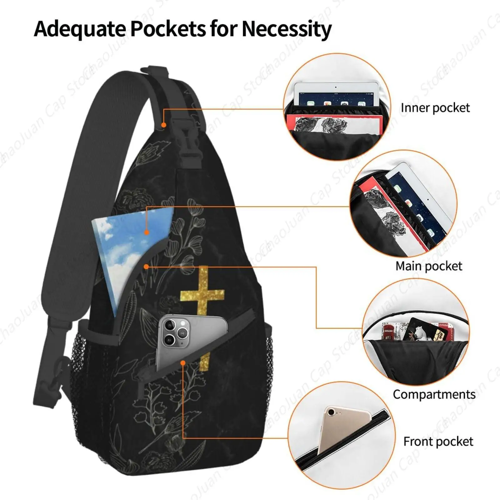 Jesus Sling Bag, lässiger Umhängetaschen-Rucksack, Schulter- und Brusttasche für Damen und Herren, Reisen, Wandern, Tagesrucksack