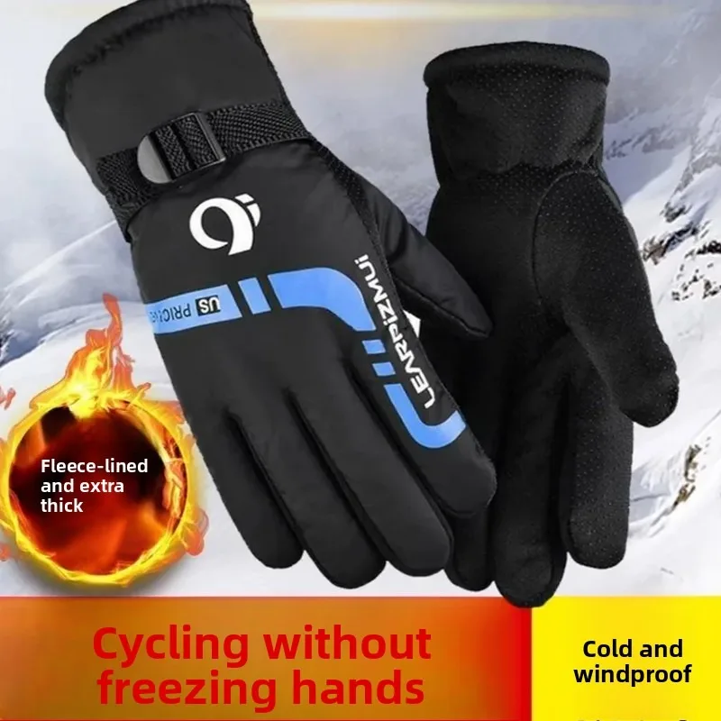 Winter Warm Velvet Cycling Gloves,Windproof Waterproof Cold‑Resistant Cotton Gloves for Outdoor Motorcycle Riding &Takeaway Work