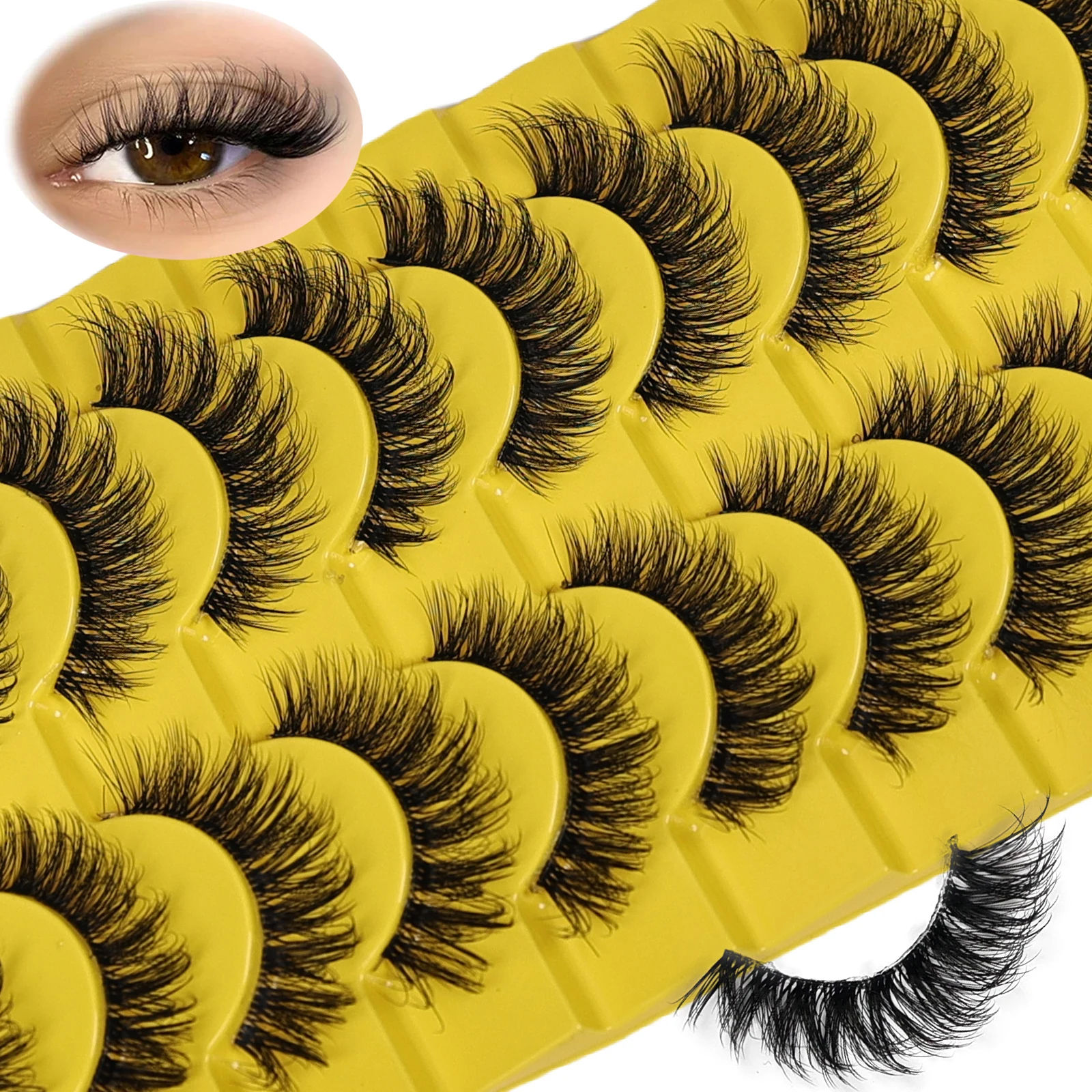 رموش صناعية منفوشة طبيعية ، رموش ناعمة ، رموش بشريط ثلاثي الأبعاد ، رموش اصطناعية مع شريط شفاف ، رموش العين ، 10 أزواج