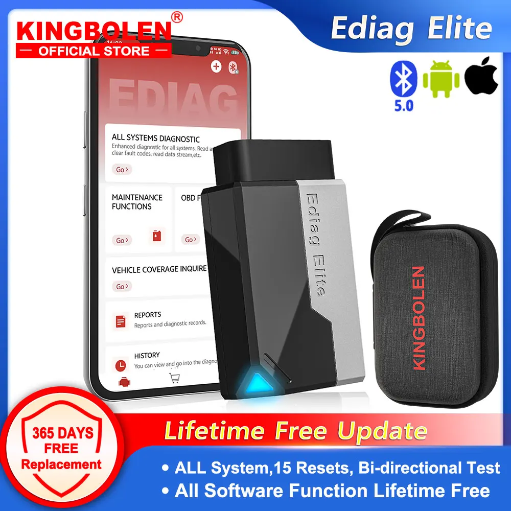 New KINGBOLEN Ediag Elite Full System Car Diagnostic Tools 15 Reset Bi-directional Test Lifetime Free OBD Scan for ios android