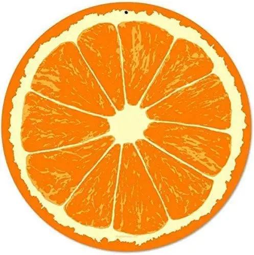 Metal Tin Sign Circle Round Sign Orange Lemon Lime Citrus Fruit Slice Home Bar Kitchen Restaurant Wall Art Decor Plaque Sign 6x6