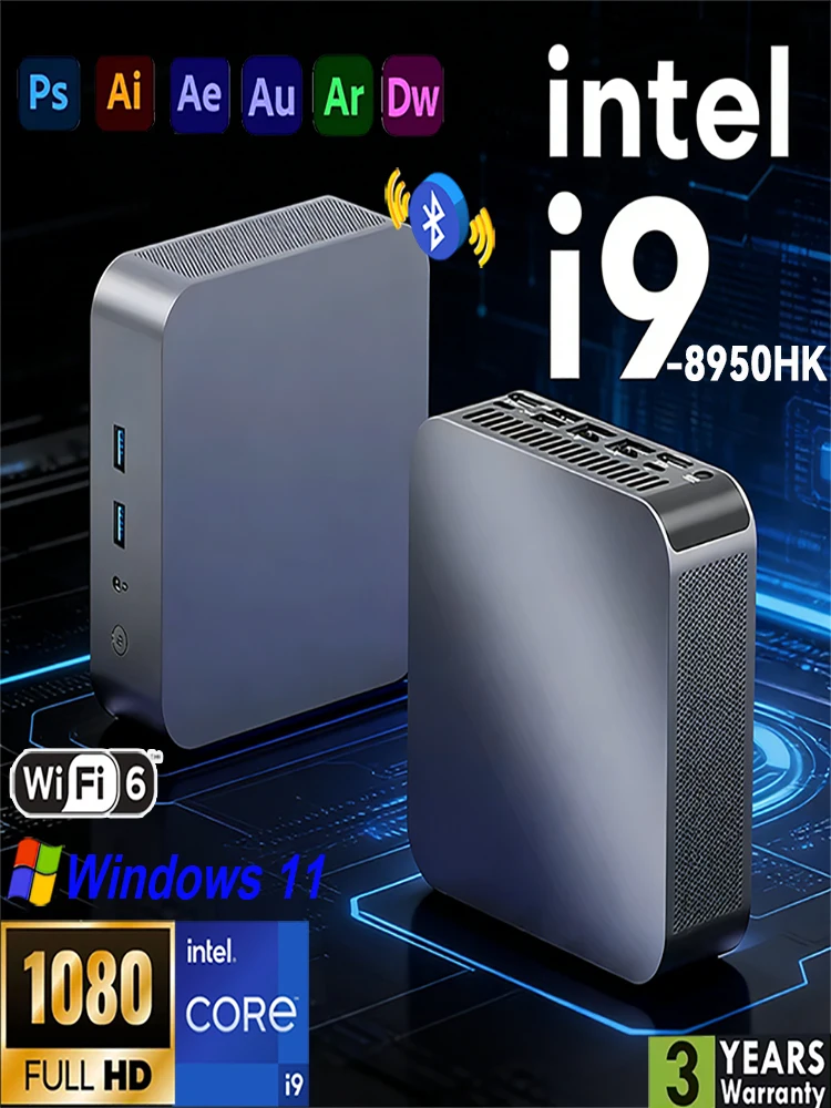 NIEUWE Intel Core i9 10980HK 32GB RAM 1/2TB SSD Bluetooth 5.2 WiFi6 1000M Ethernet Windows 11 Gaming Office Intel i9 Mini PC - afbeelding 2