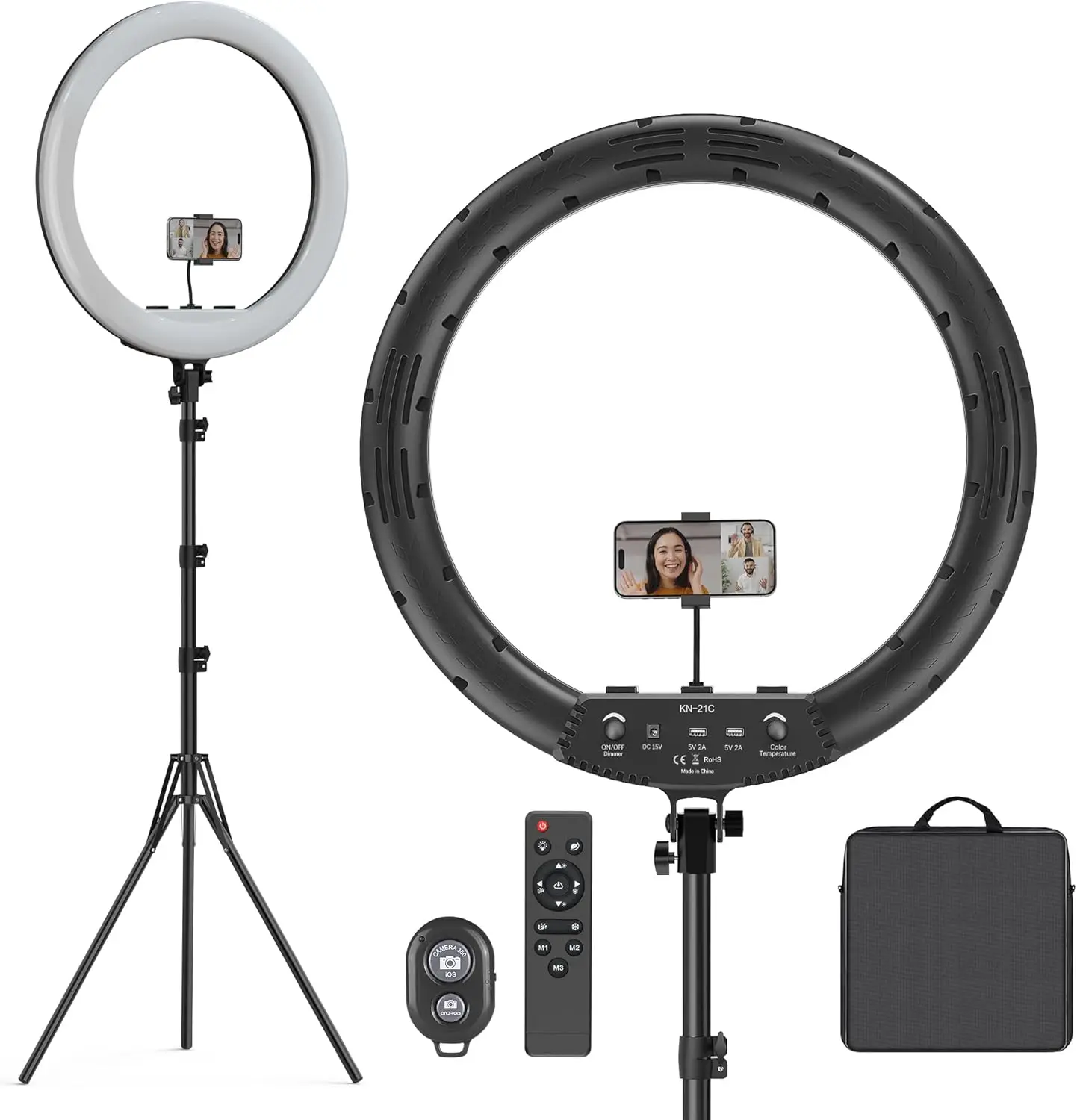 

21 Inch Ring Light with Stand, 55W Dimmable LED, Tripod, Phone Holder, Remote & Bag for Streaming