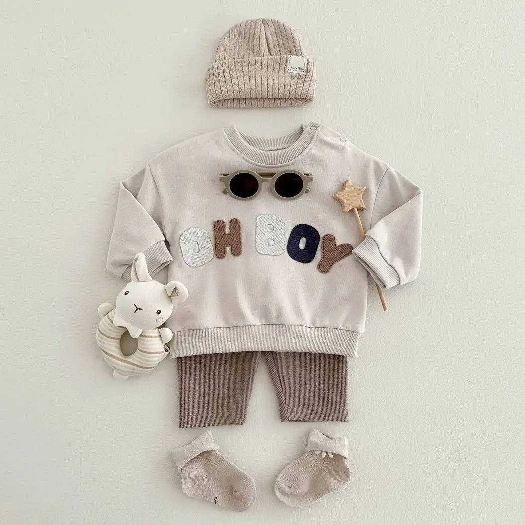 0-24M Baby Boy Clothes Set Newborn Infant Autumn Spring Letter Patch Outfits Tops Pants Casual Infant Clothing