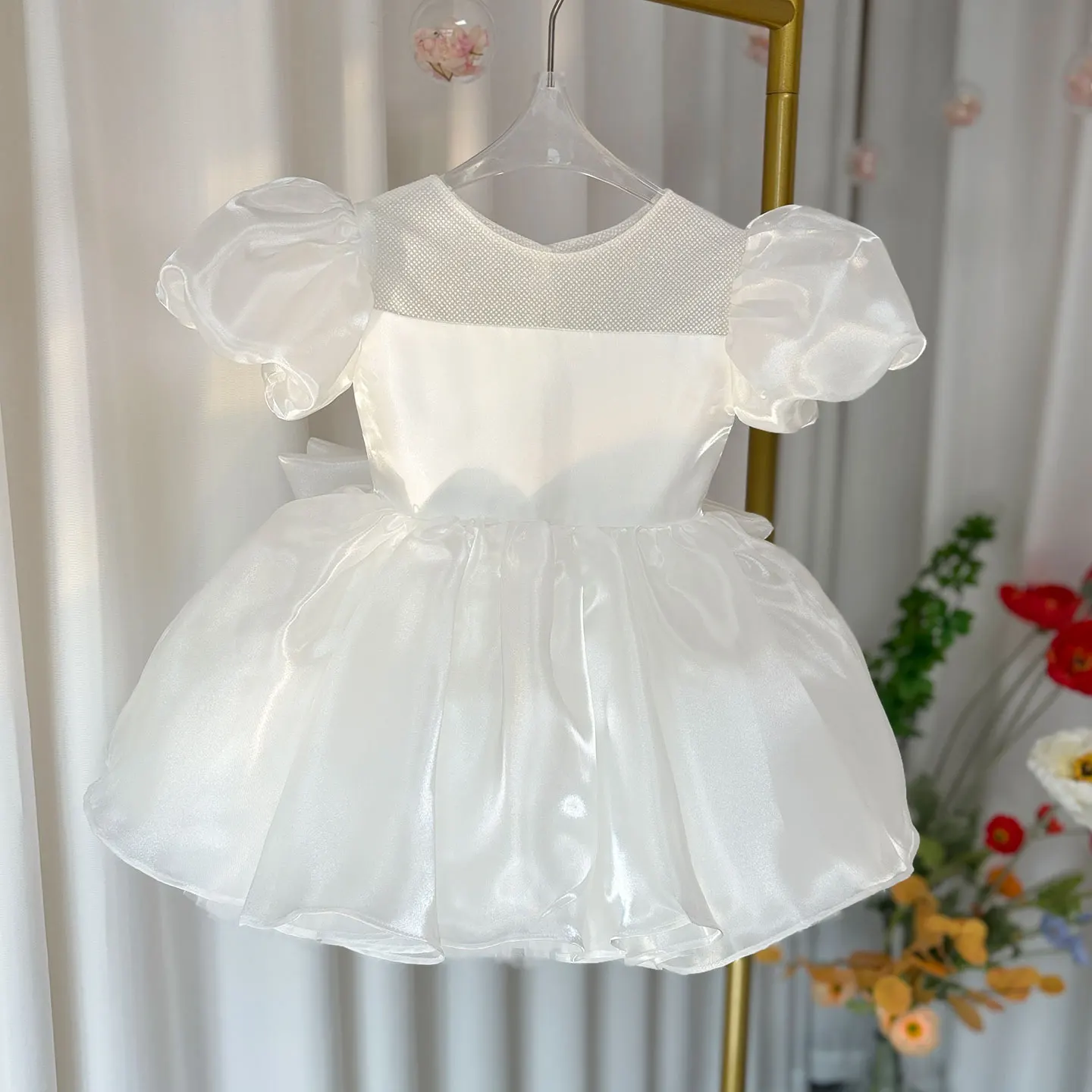 Jill Wish Luxury Arabic Champagne Girl Dress Puffy Sleeve Dubai Baby Kids Princess Birthday Wedding Party Holiday Gown 2024 J373