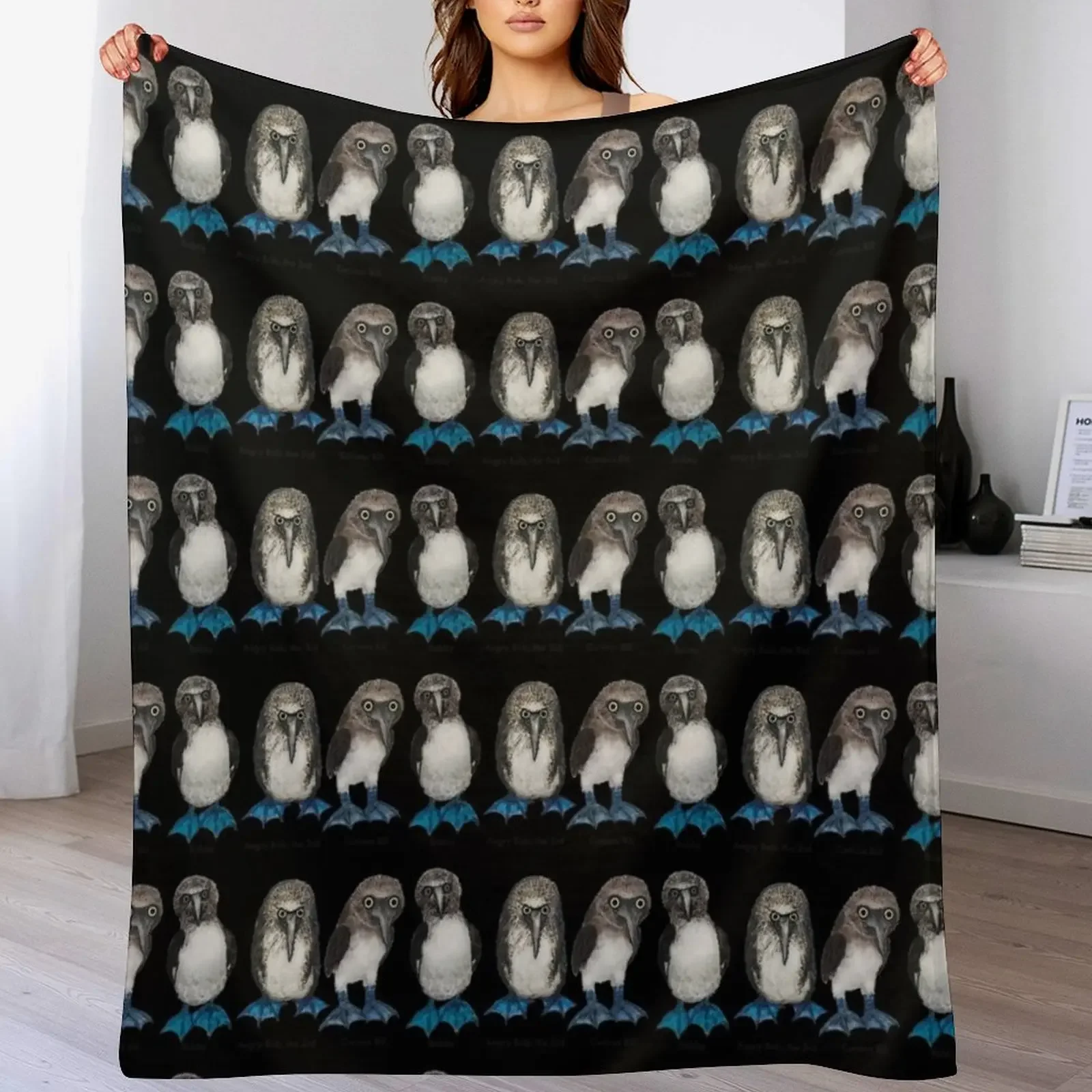 

Bobby, Angry Bob the 3rd and Curious Bill the trio of Blue Footed Boobies on Blue Throw Blanket christmas gifts Beach Blankets