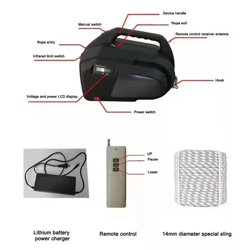 Rechargeable Remote Control Lithium Battery Electric Rope Climbing Machine, Aerial Work & Exterior Wall Hoist Crane