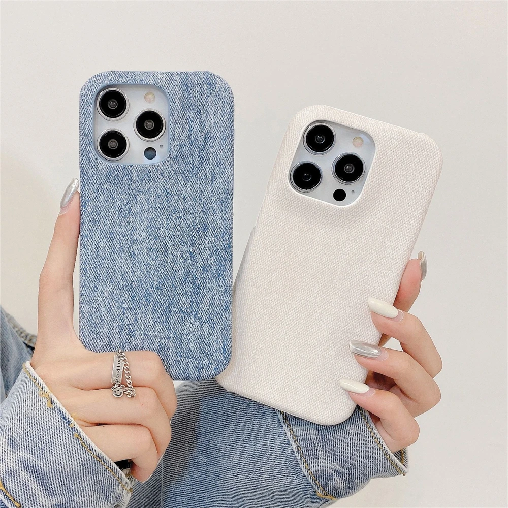 

Denim Fabric Skin Phone Case For iPhone 16 Pro Max 14 11 12 13 15 Pro Max 15 Plus Comfortable Hand Feel Half-wrapped Cover Cases