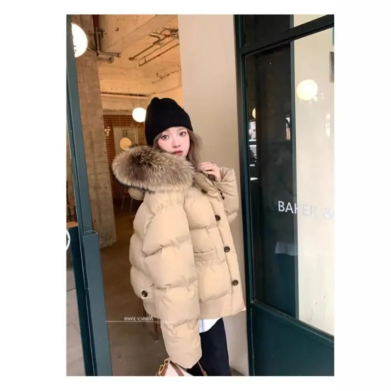 

Fashionable and Simple Large Fur Collar Short Cotton Jacket for Women in Winter 2025 New Design Thickened Coat Female Clothing