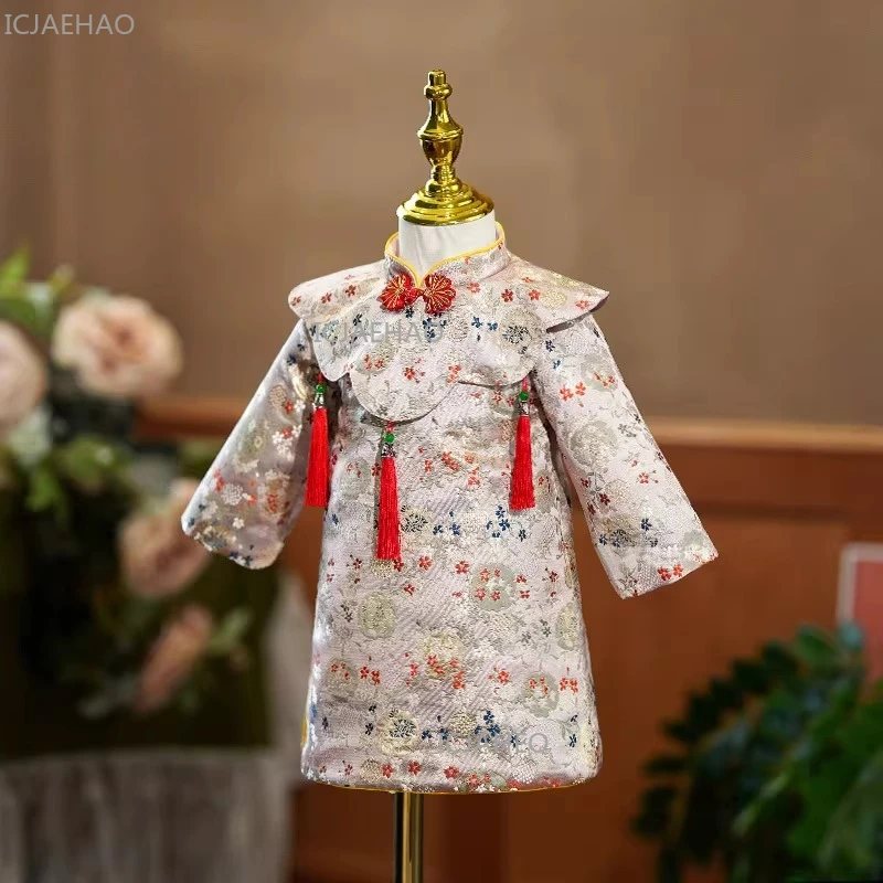 Chinese Style Girls Princess Dress Traditional Cheongsam Embroidery Year Celebration Costume Birthday Outfit Infant Toddler New