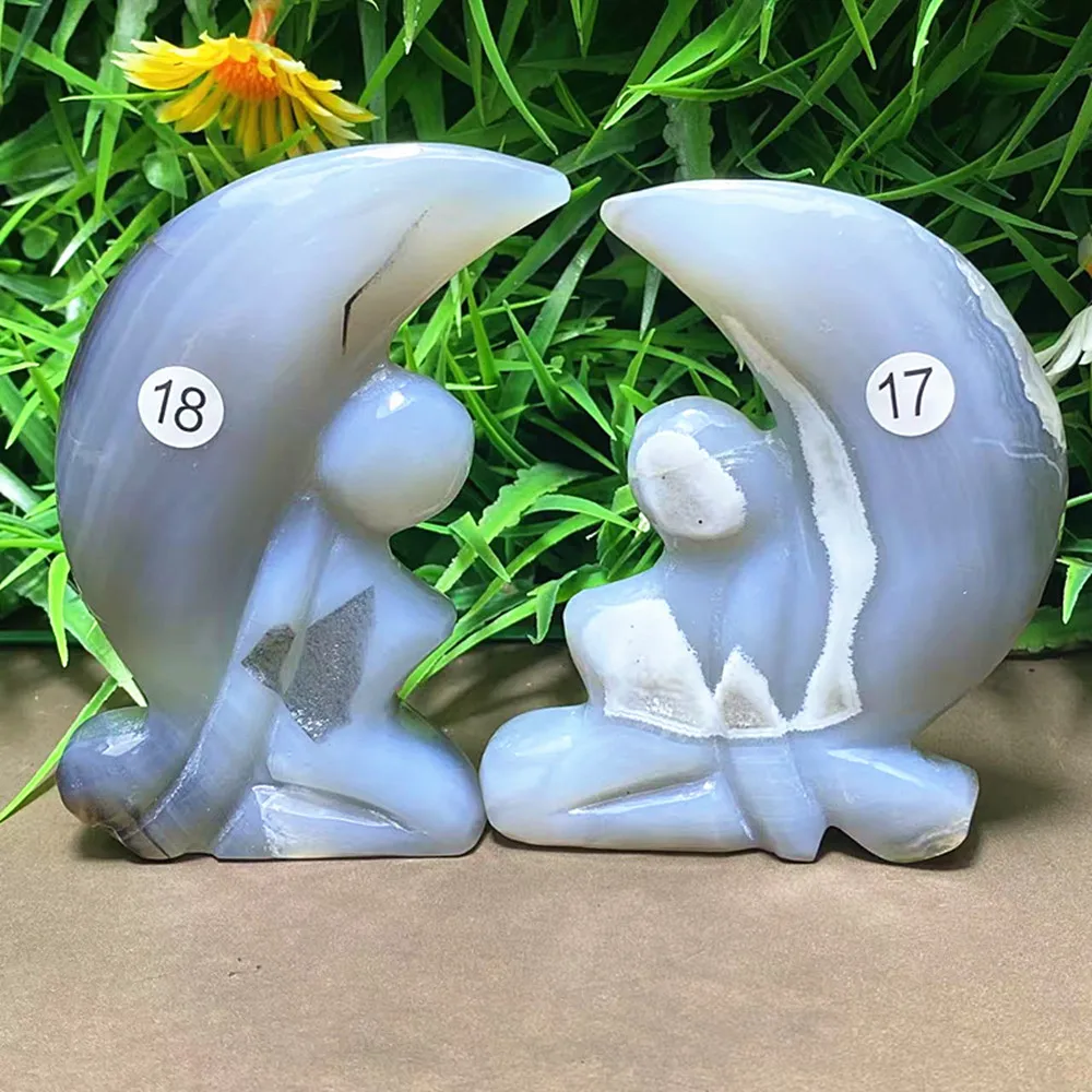 Natural quartz crystal agate carved moon goddess chakra home decoration ornaments for giving as gifts