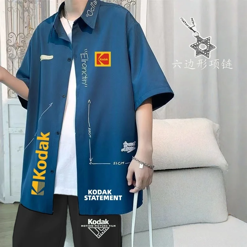 Kodak's premium ice silk thin short-sleeved shirt for men, summer wear, Hong Kong style, loose-fitting, photography casual, cool