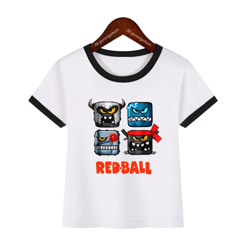 

newly boys tshirtFunny Shop Red Ball 4 Cartoon Printed Children'S Clothing Tshirts Summer Teen T Shirts White Short Sleeve Tops